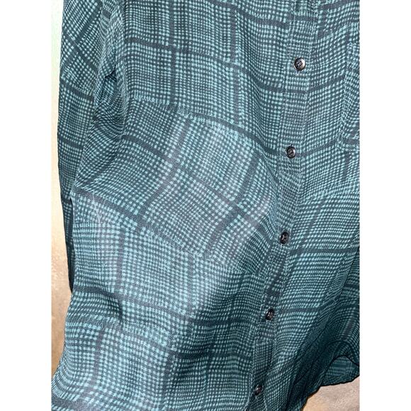 Rag & Bone Academia Grunge 100% Silk Black & Green Plaid Button Up Top  Blouse - Picture 8 of 12